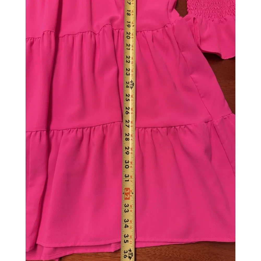 Tuckernuck POMANDER PLACE Kenzo Dress XL Electric Pink Tiered Long Sleeve Shift - Picture 5 of 10